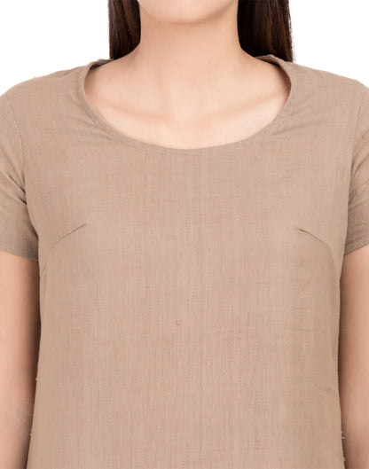 Khaki Khadi Basic Asymmetric Dress