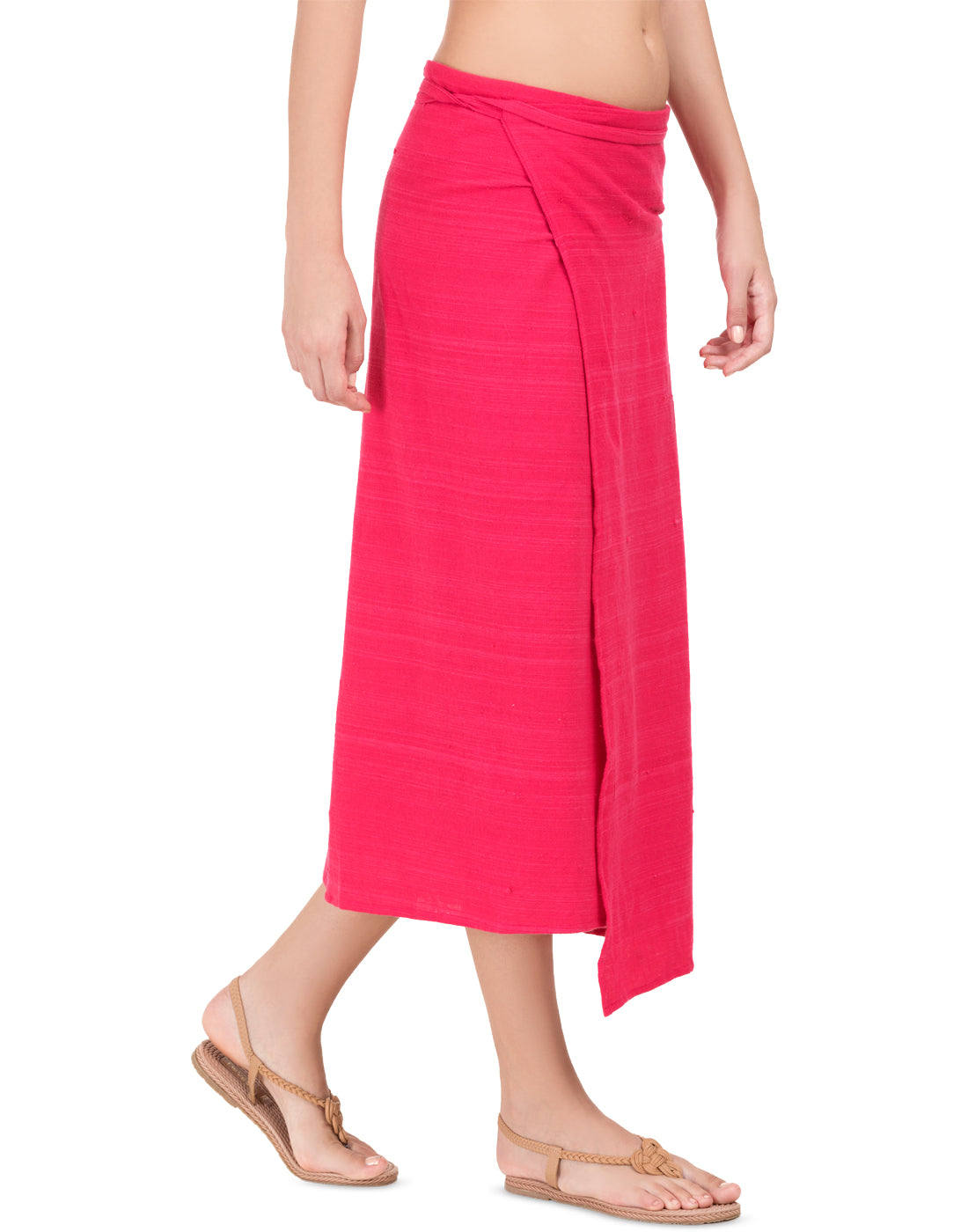 Pink Khadi Asymmetric Wrap Skirt