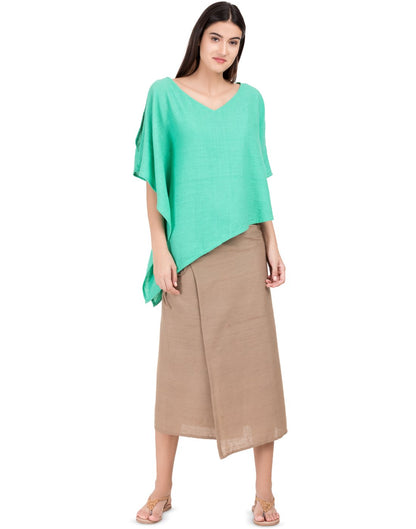 Khaki Khadi Asymmetric Wrap Skirt