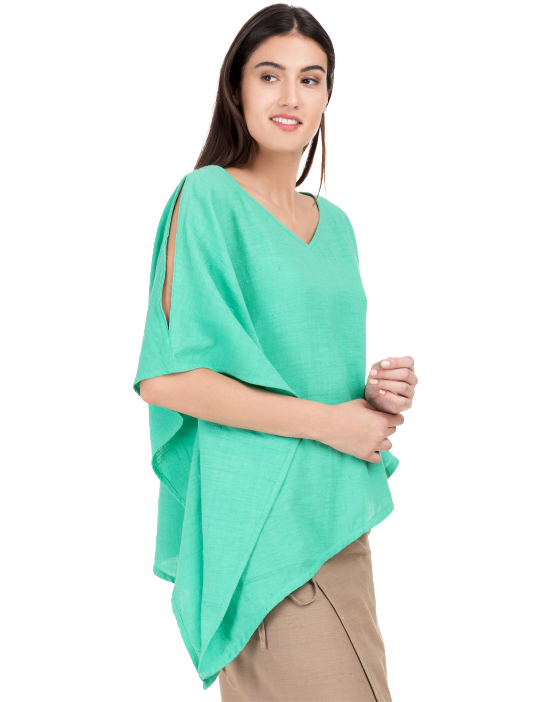 Green Khadi Asymmetric Kaftan