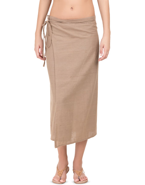 Khaki Khadi Asymmetric Wrap Skirt