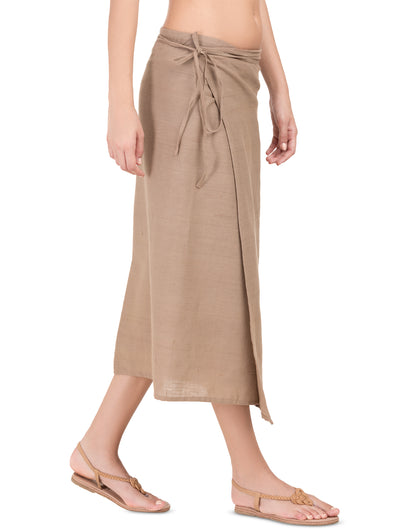 Khaki Khadi Asymmetric Wrap Skirt