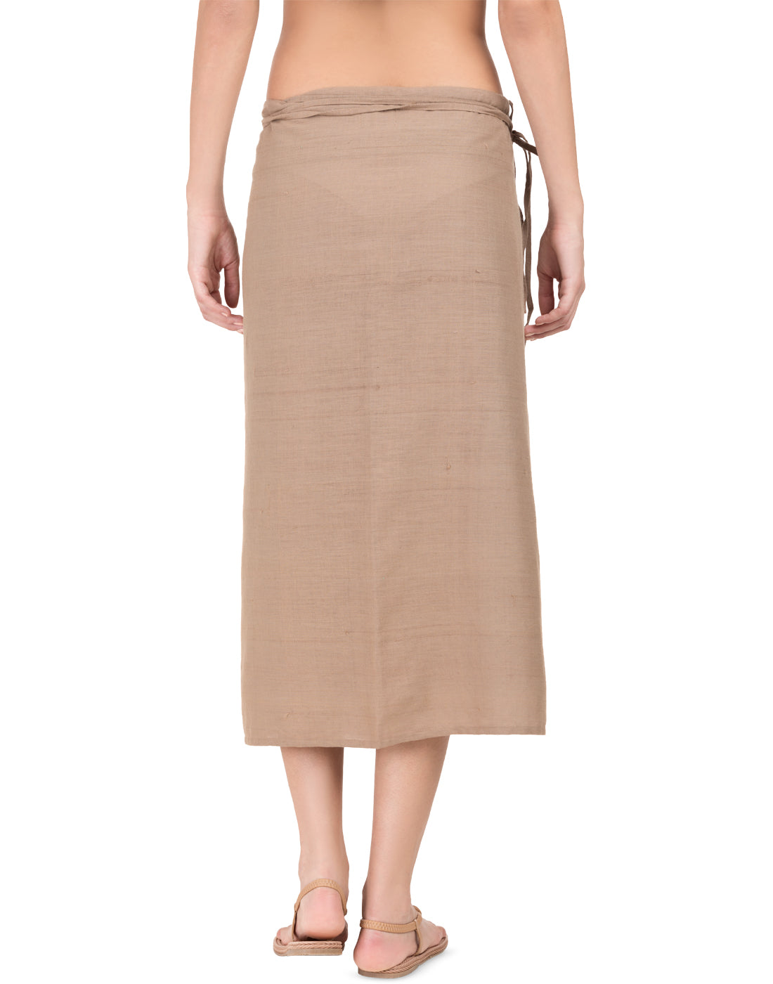 Khaki Khadi Asymmetric Wrap Skirt