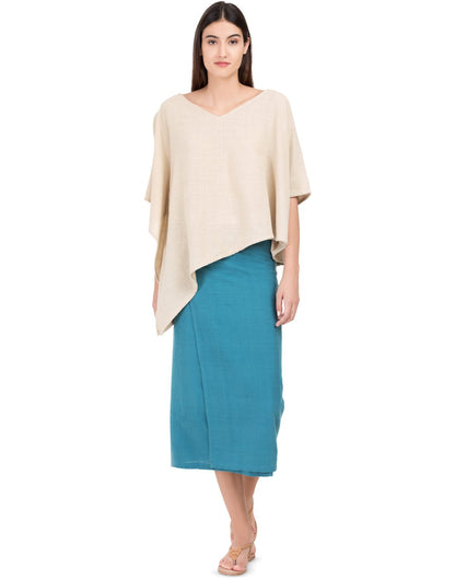 Blue Khadi Asymmetric Wrap Skirt