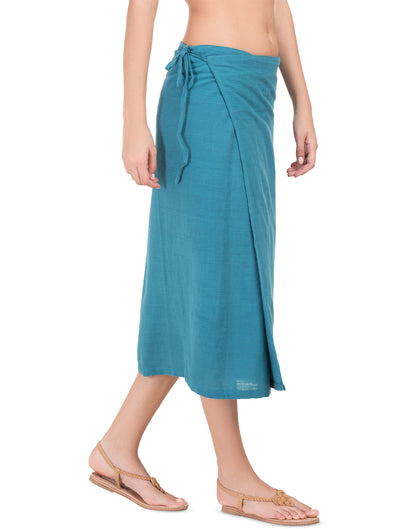 Blue Khadi Asymmetric Wrap Skirt