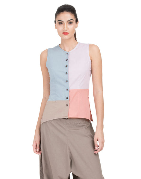 Blueberry Solid Patchwork Asymmetric Camisole