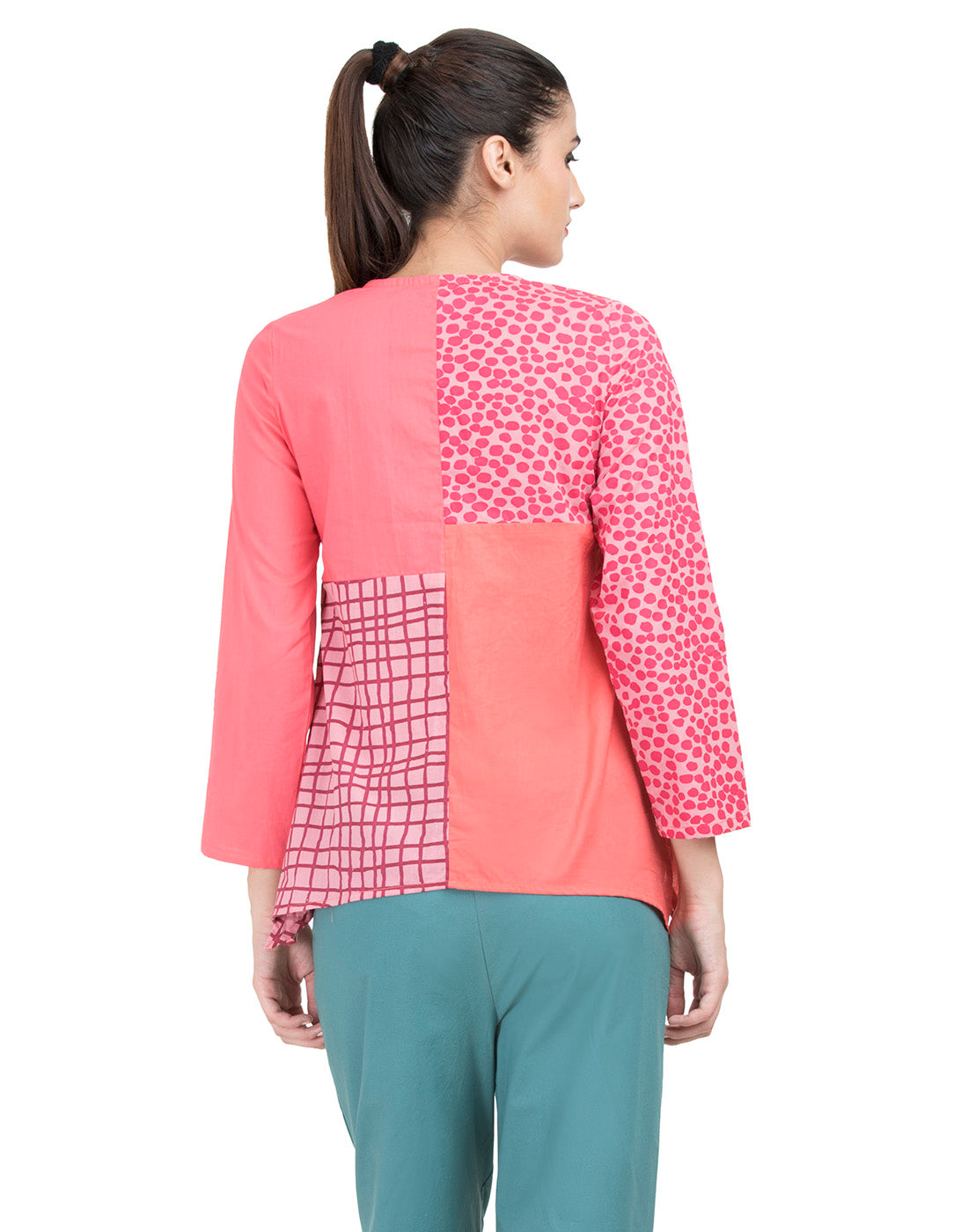 Pink Printed Patchwork Basic Office Shirt