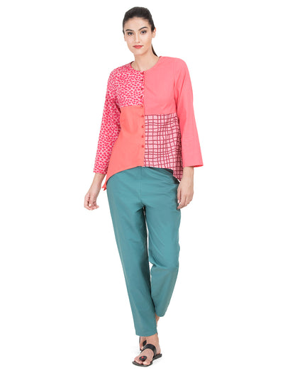 Pink Printed Patchwork Basic Office Shirt