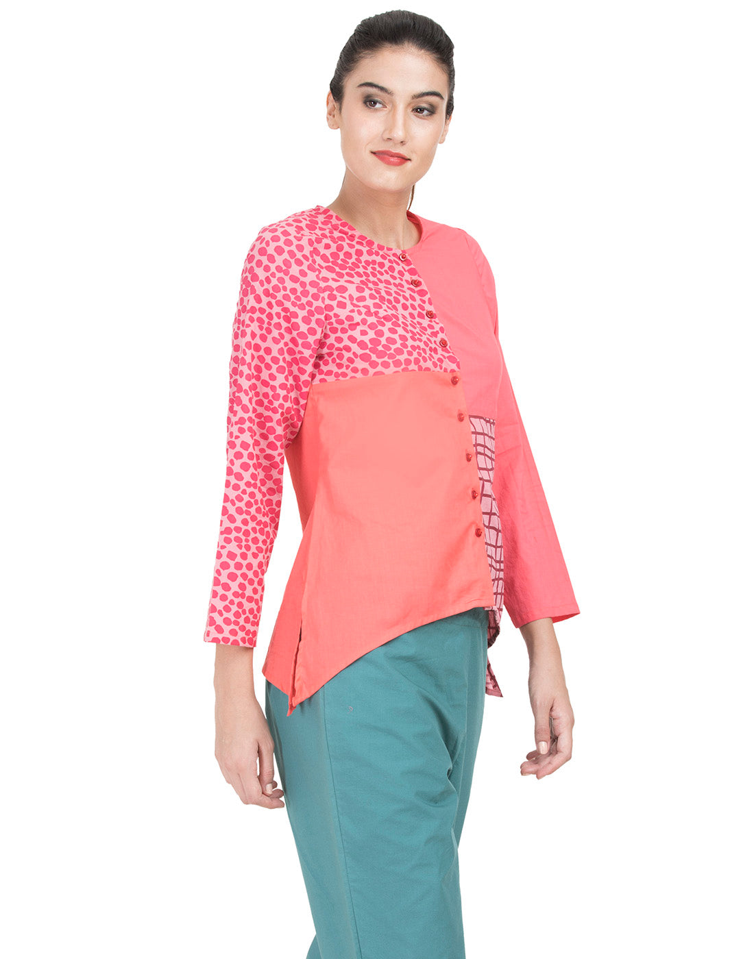 Pink Printed Patchwork Basic Office Shirt