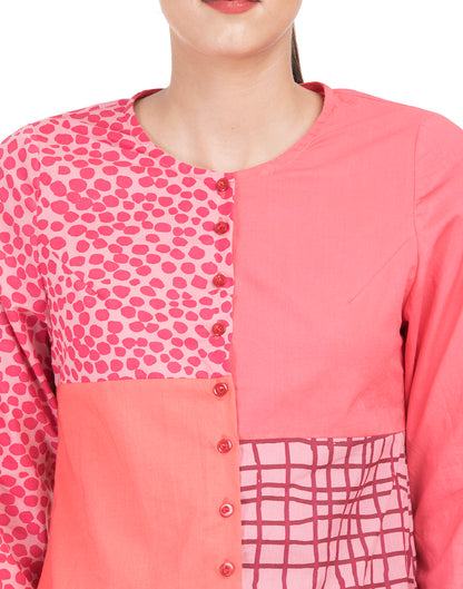 Pink Printed Patchwork Basic Office Shirt