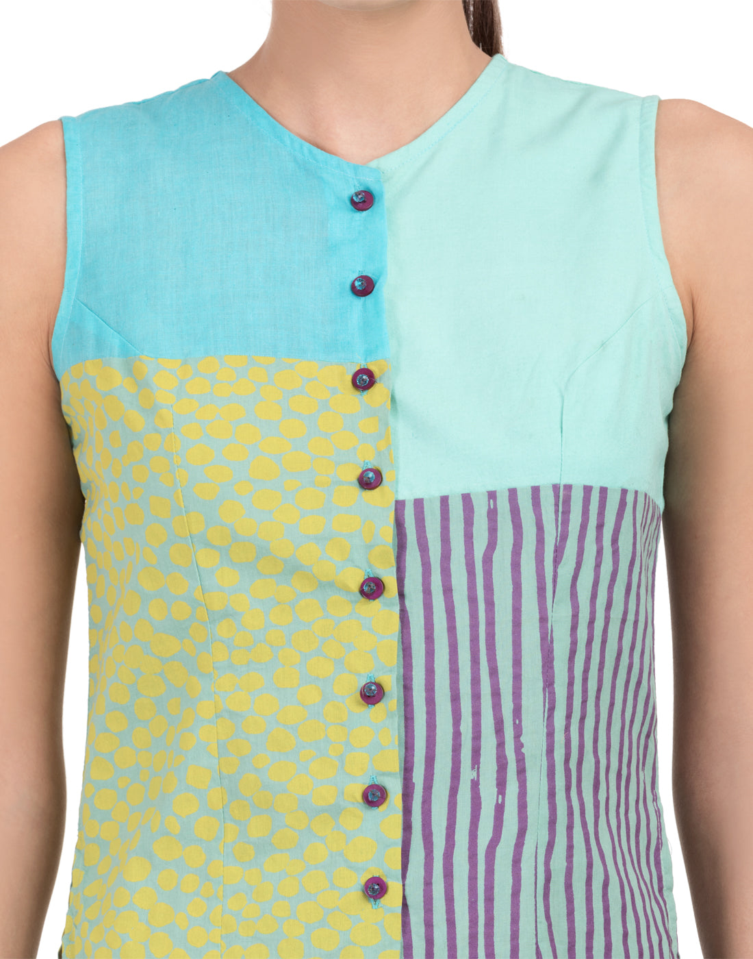 Blue Printed Patchwork Asymmetric Camisole