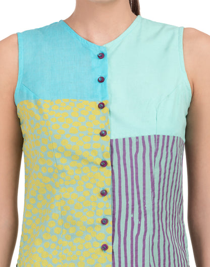 Blue Printed Patchwork Asymmetric Camisole