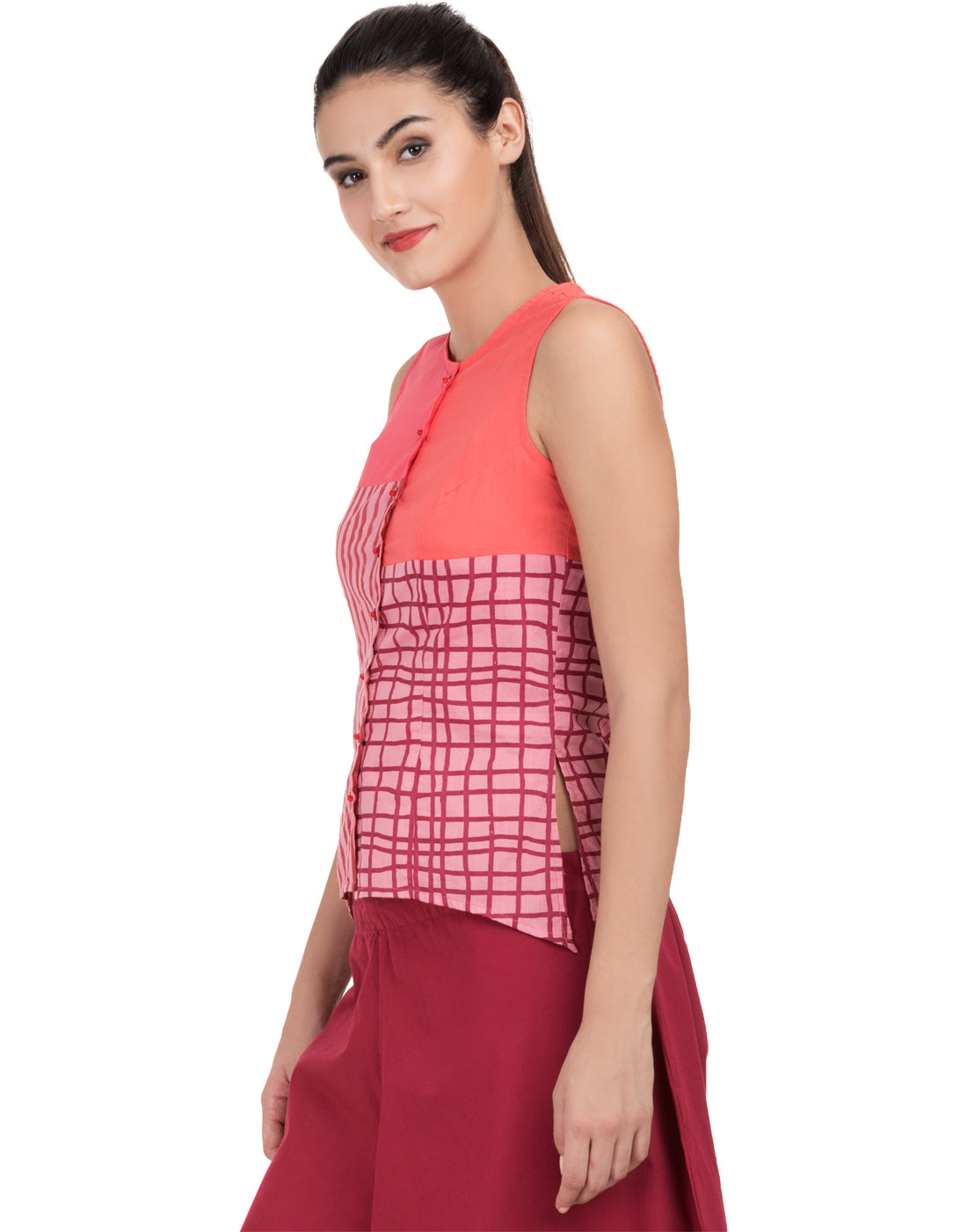 Pink Printed Patchwork Asymmetric Camisole