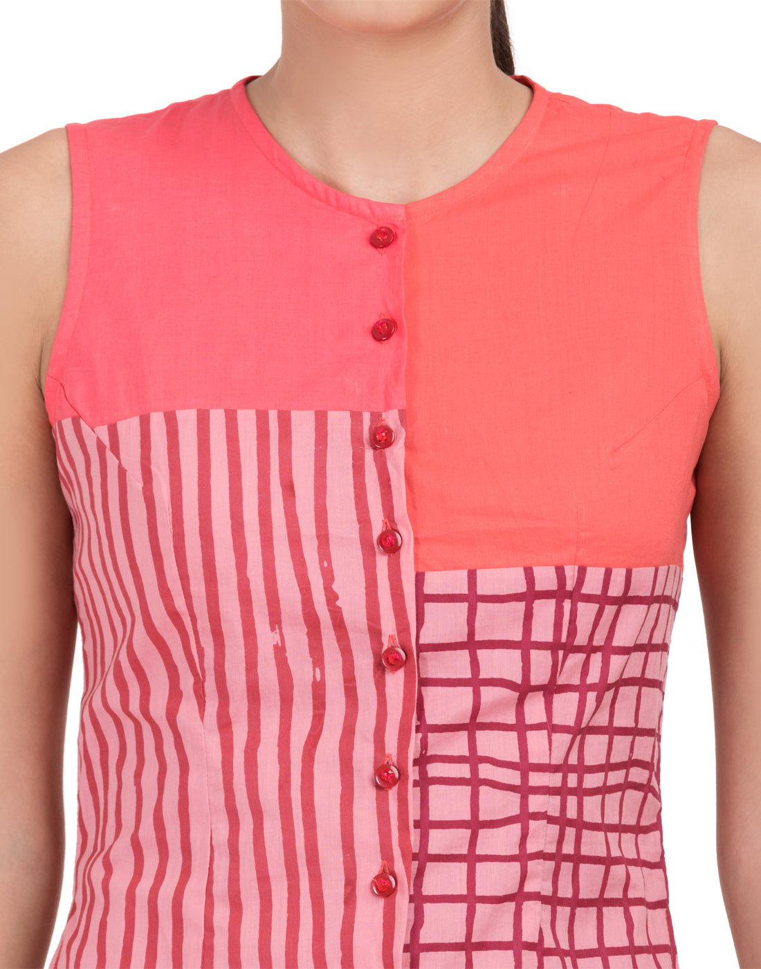 Pink Printed Patchwork Asymmetric Camisole