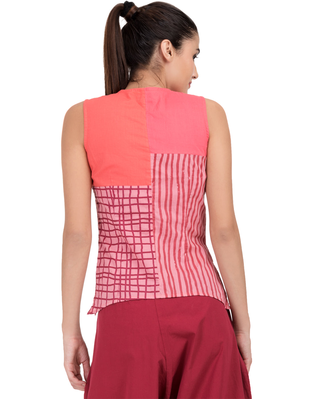 Pink Printed Patchwork Asymmetric Camisole