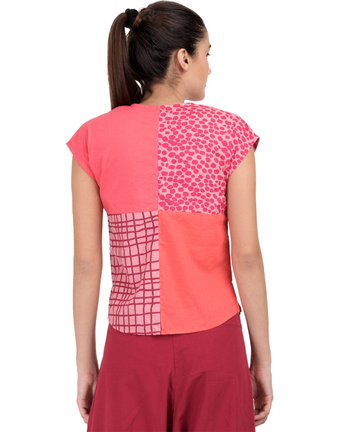 Pink Printed Patchwork Capped Top