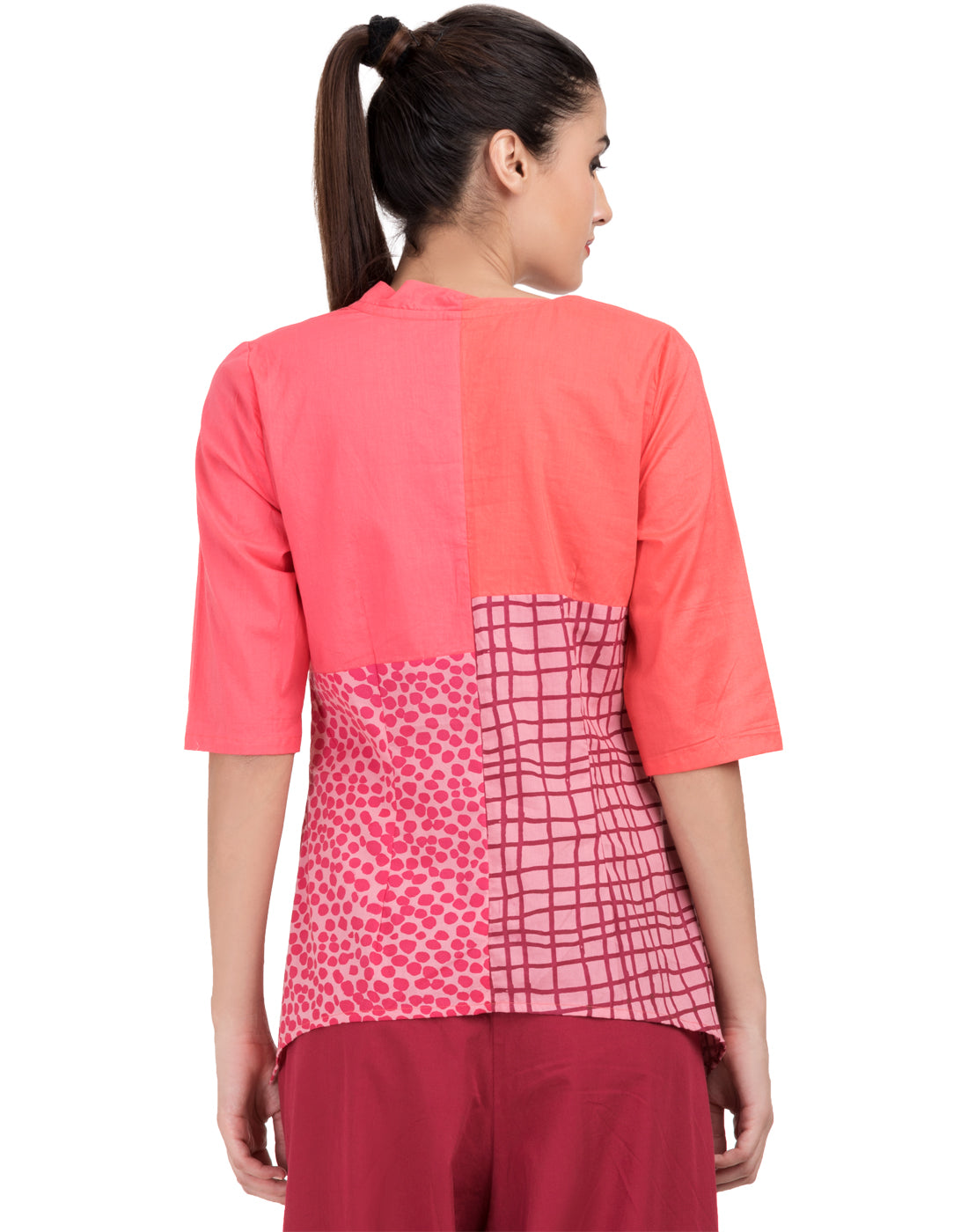 Pink Printed Patchwork Beaded Office Shirt