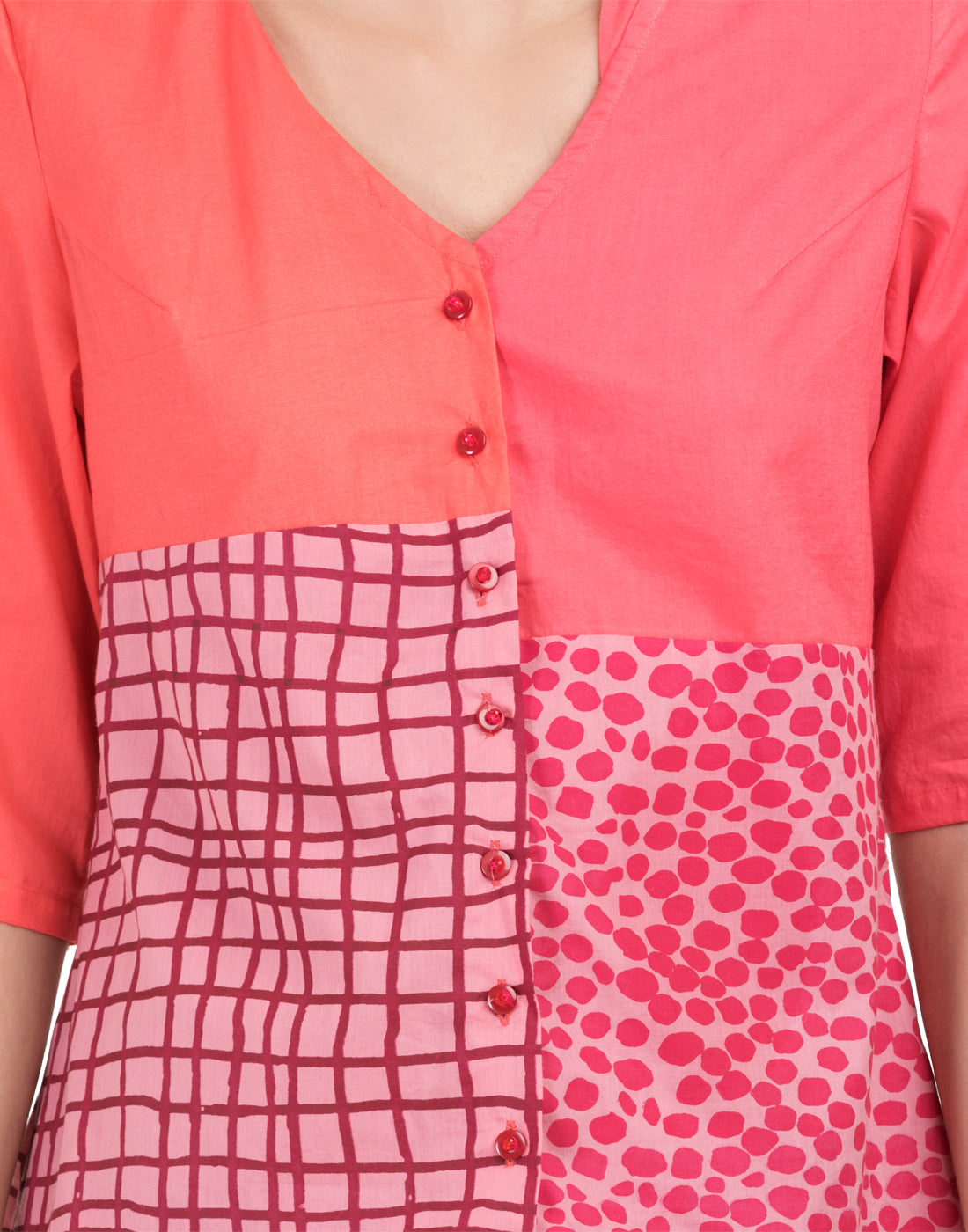 Pink Printed Patchwork Beaded Office Shirt