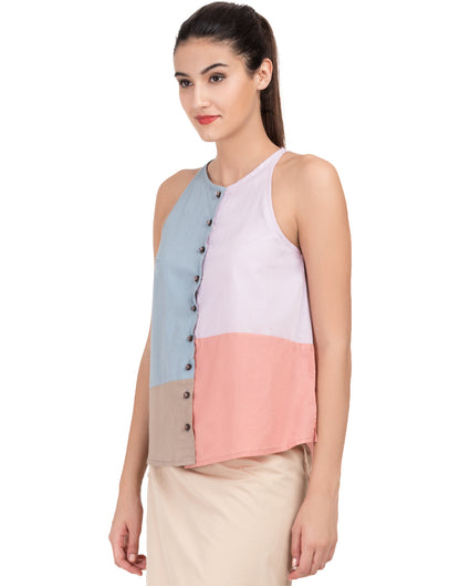 Blueberry Solid Patchwork Flared Halter Top