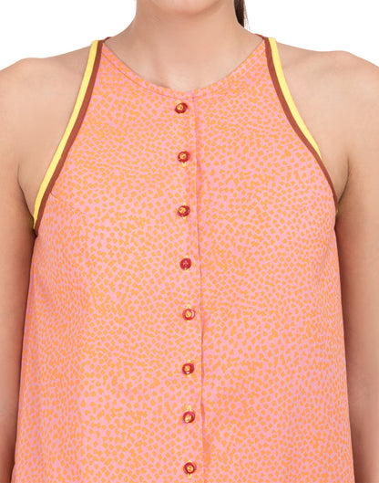 Orange Printed Flared Halter Top