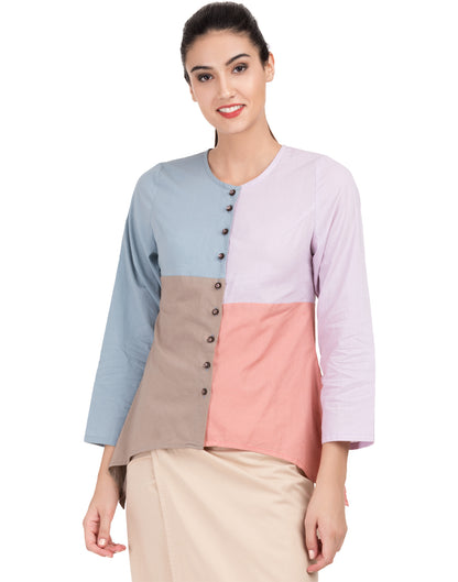 Blueberry Solid Patchwork Basic Office Shirt