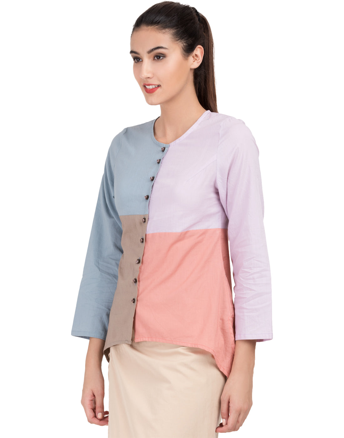 Blueberry Solid Patchwork Basic Office Shirt