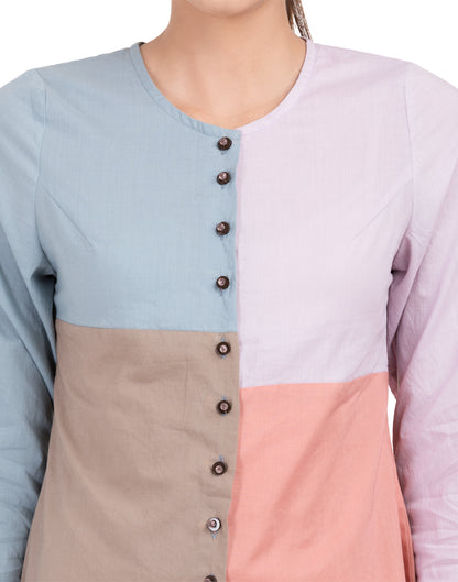 Blueberry Solid Patchwork Basic Office Shirt