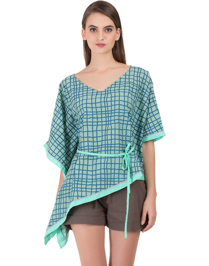 Green Hand Printed Goa Asymmetric Kaftan