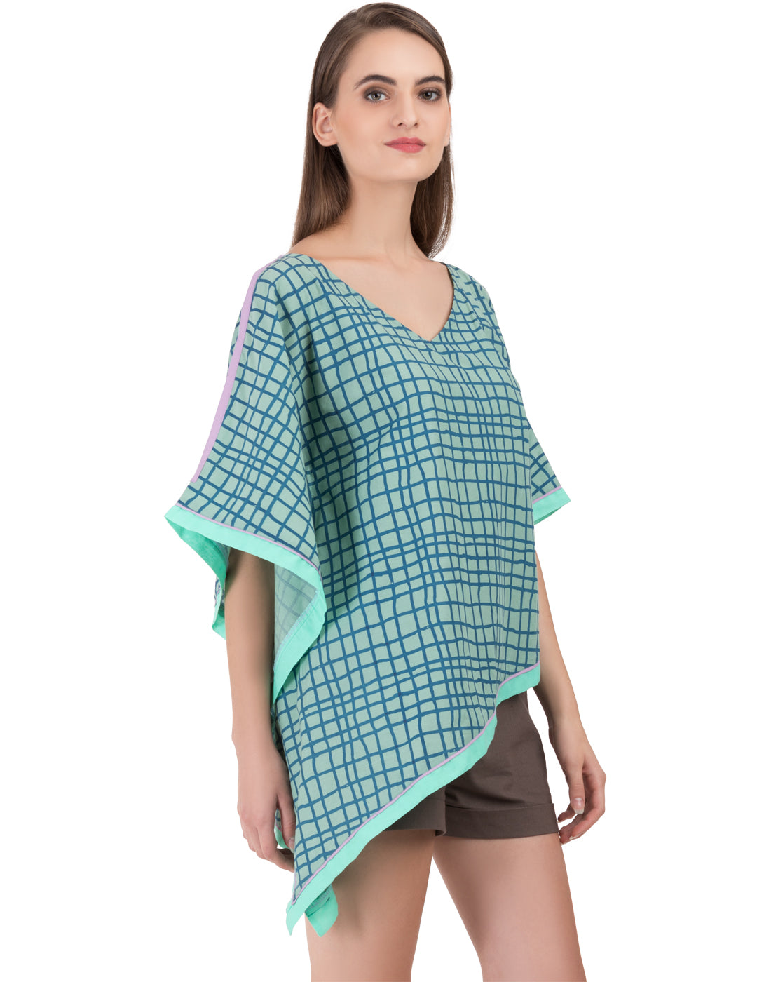 Green Hand Printed Goa Asymmetric Kaftan