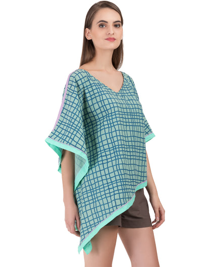 Green Hand Printed Goa Asymmetric Kaftan