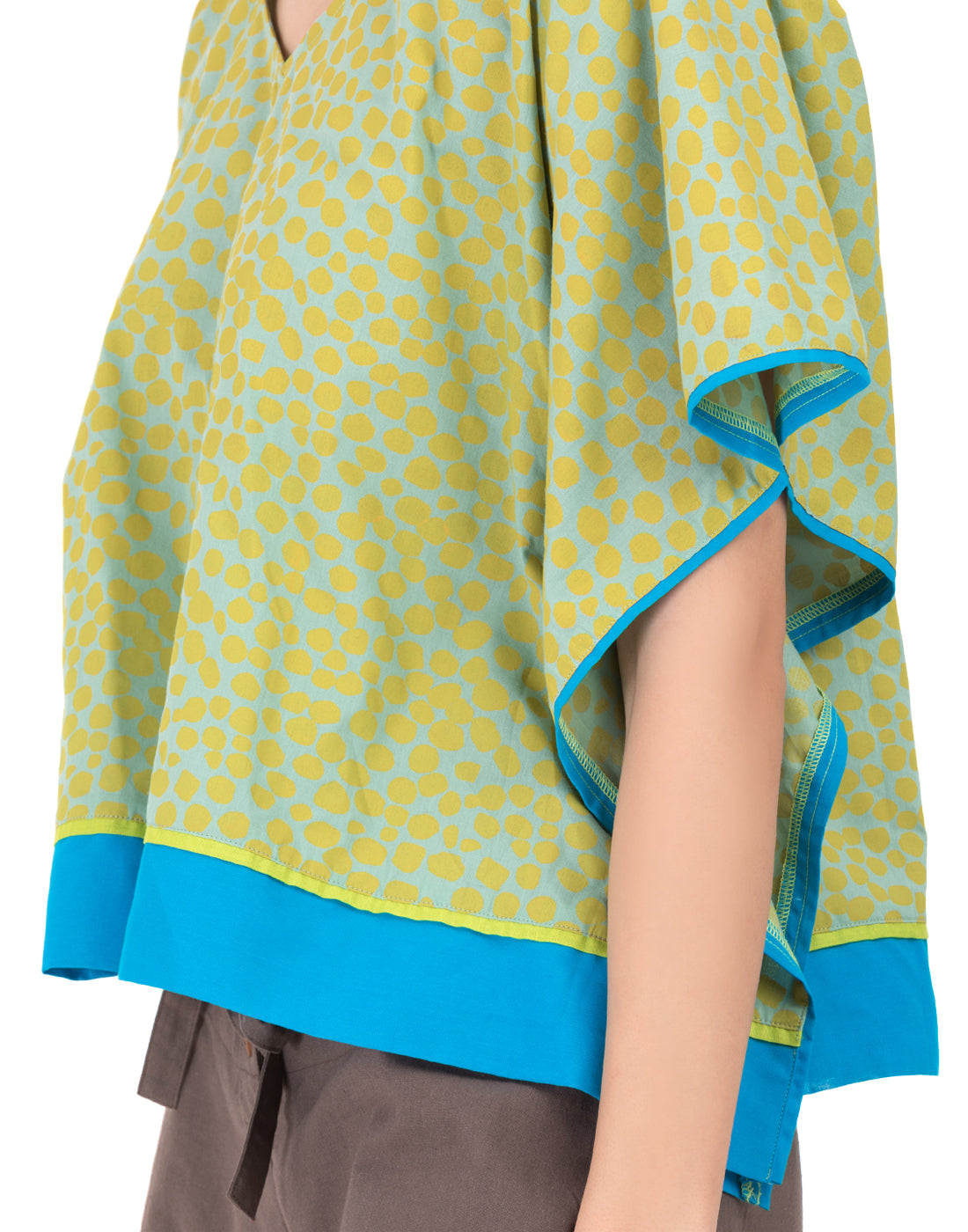 Green Hand Printed Pondicherry Poncho Kaftan