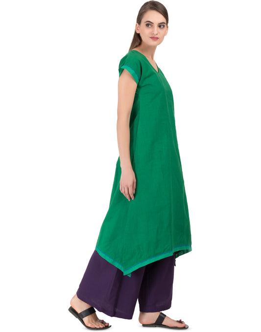 Green Khadi Jhunjhunu Asymmetric Tunic