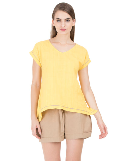 Yellow Khadi Howrah Asymmetric Top