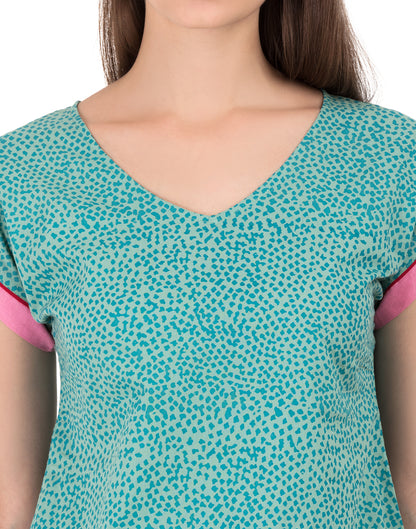 Green Hand Printed Howrah Asymmetric  Top