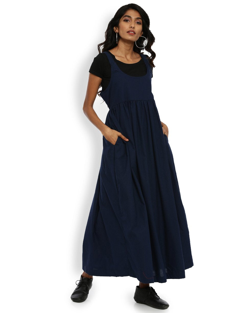 GRASS by Gitika Goyal Navy Blue Cotton Pinafore Dress GRASS by Gitika Goyal Navy Blue Cotton Pinafore Dress