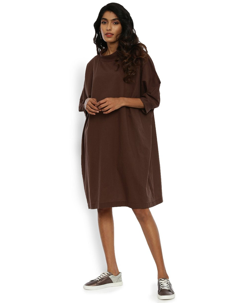 Brown High Neck Dress