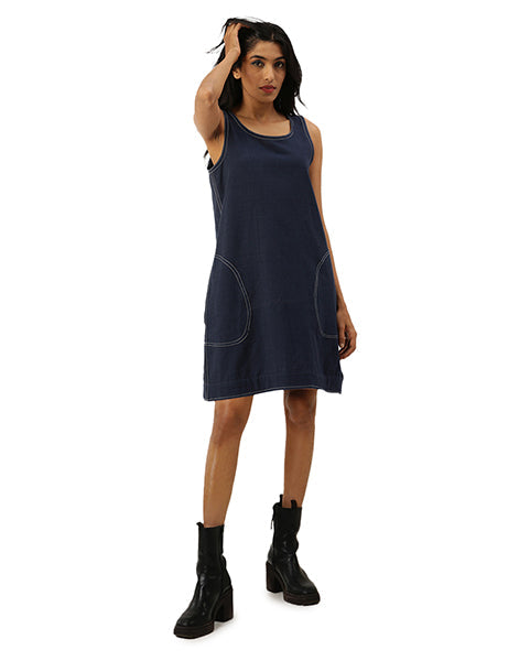 Dark Blue Khadi Jeans Shift Dress