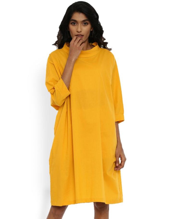 Golden Yellow High Neck Dress