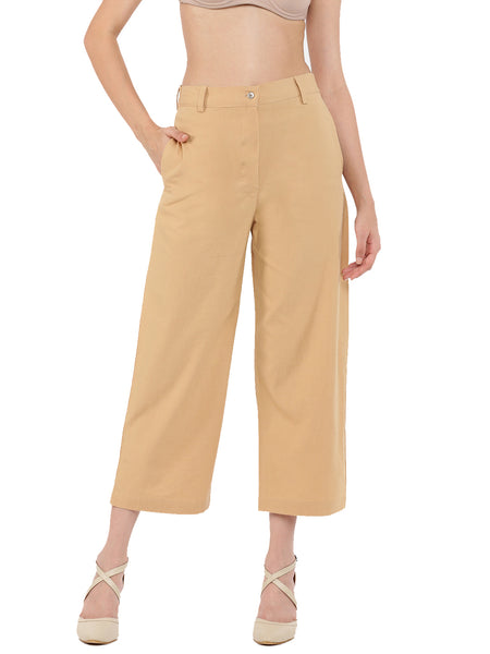 Beige Wide cropped pant