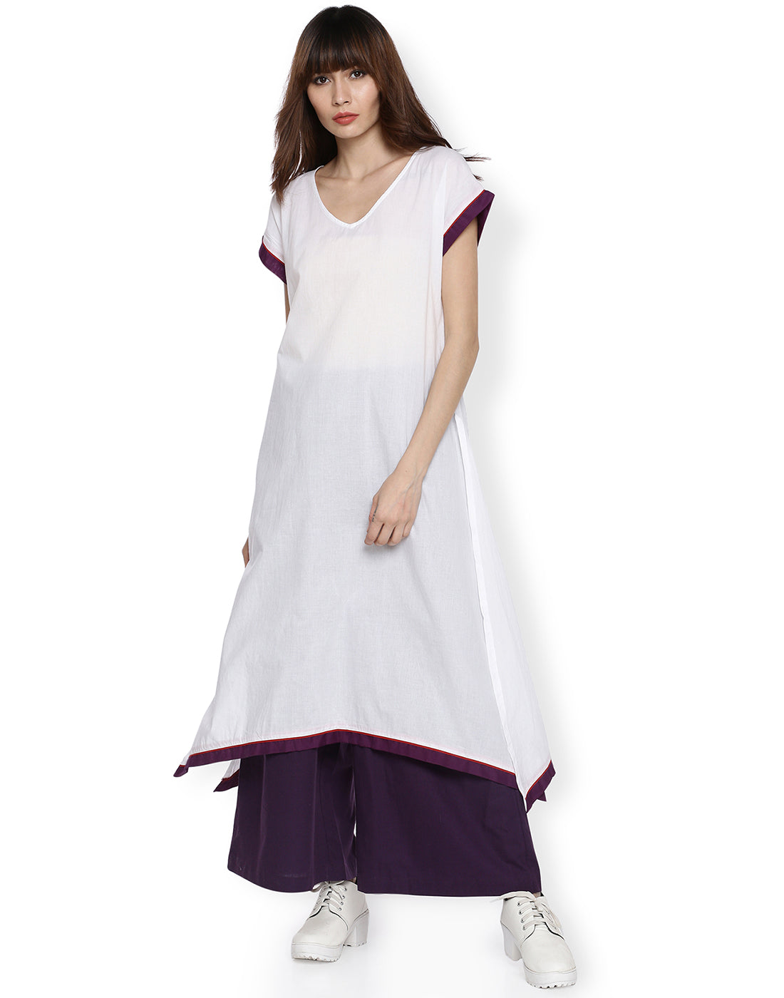 White Jhunjhunu Asymmetric Tunic