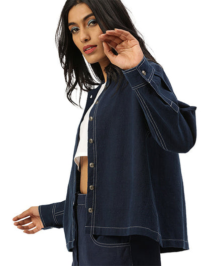 Dark Blue Khadi Jeans  Cropped Jacket