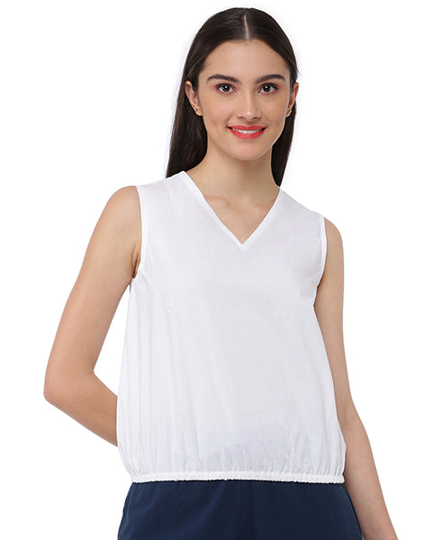 White V Neck Blouson Top