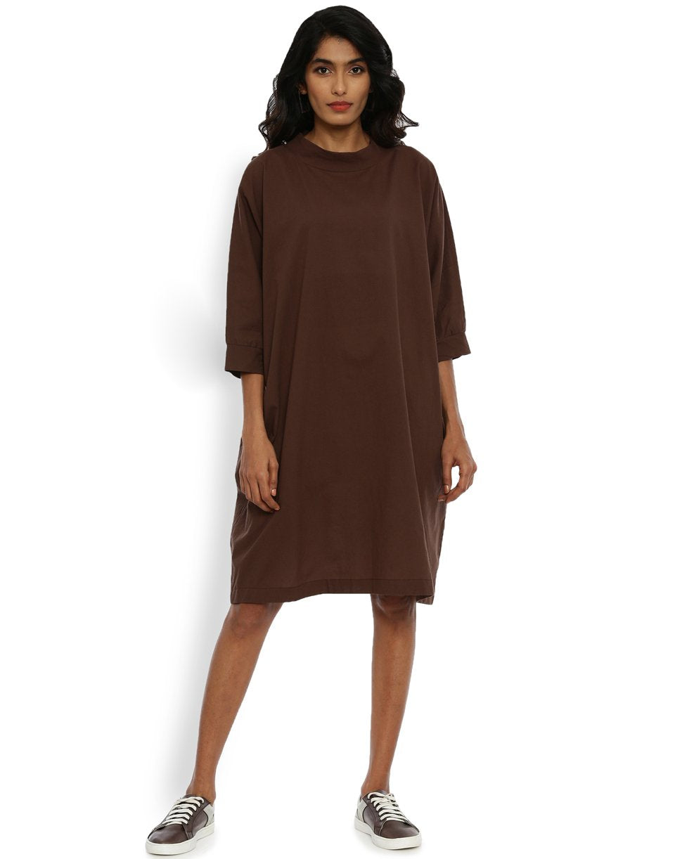 Brown High Neck Dress