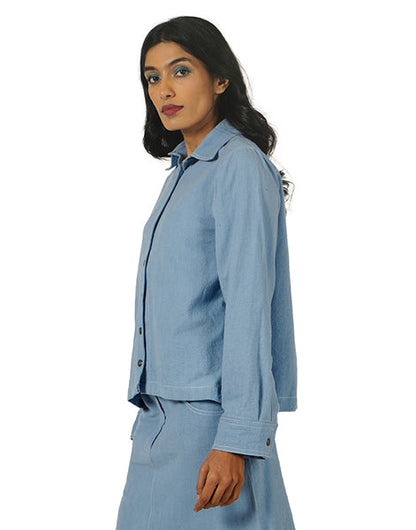 Light Blue Khadi Jeans  Cropped Jacket