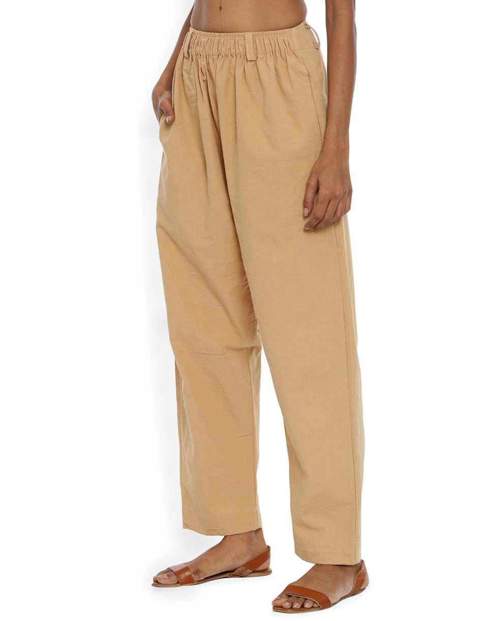 Beige Front Gather Pant