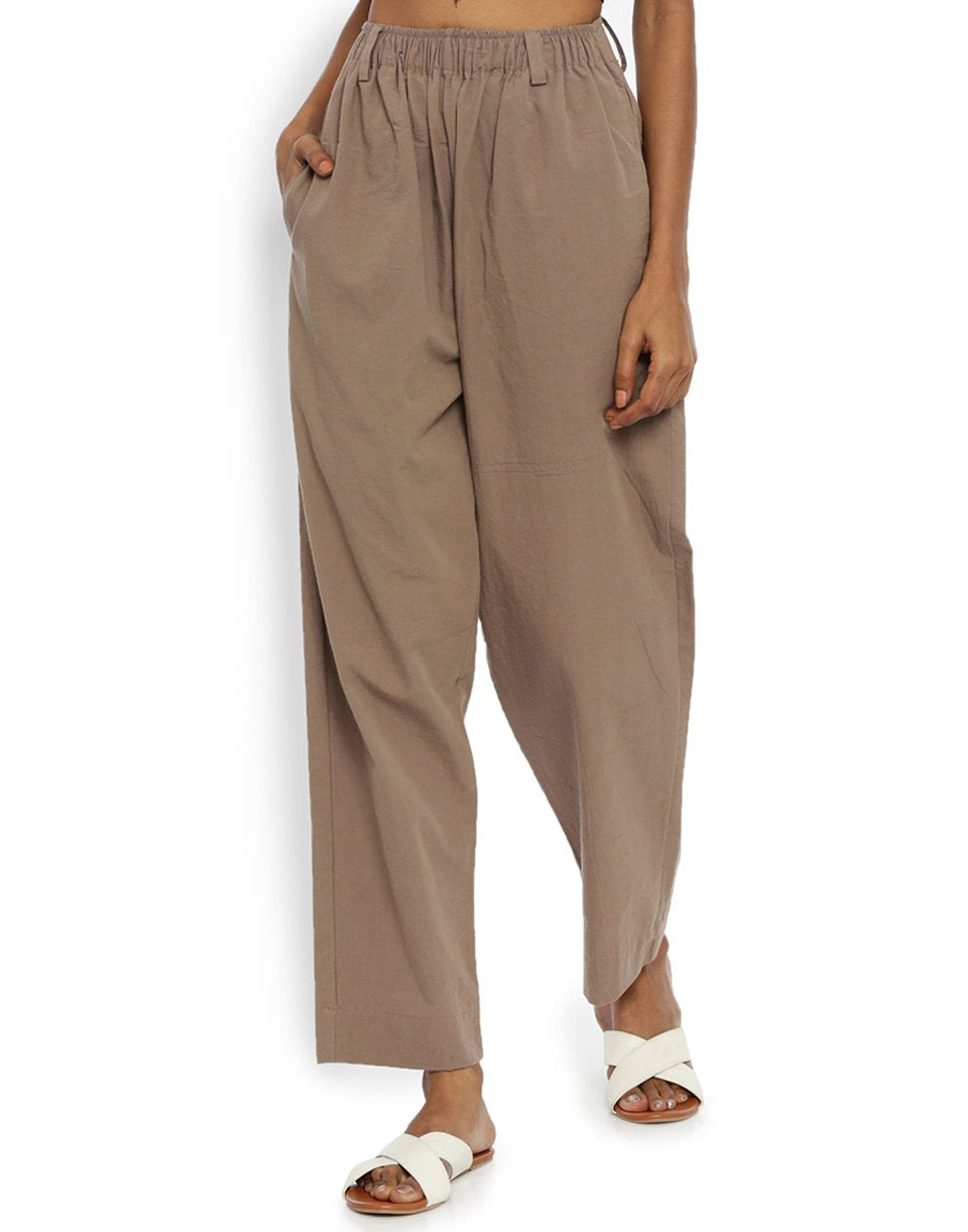 Brown Front Gather Pant