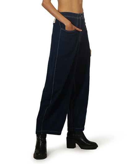 Dark Blue Fitted Cocoon Khadi Jeans