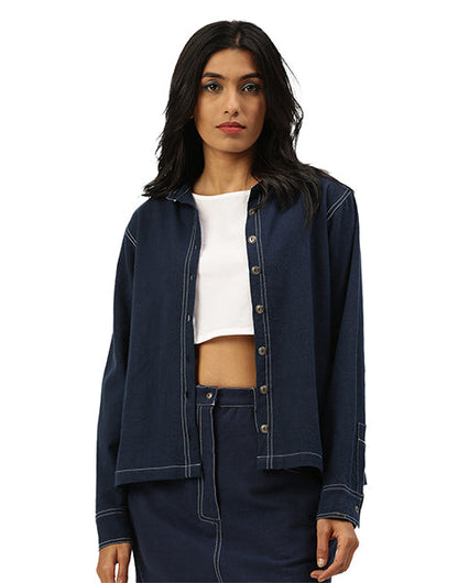 Dark Blue Khadi Jeans  Cropped Jacket