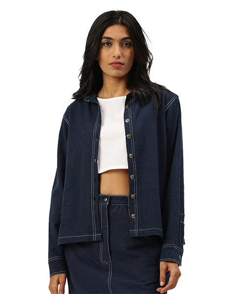 Dark Blue Khadi Jeans  Cropped Jacket