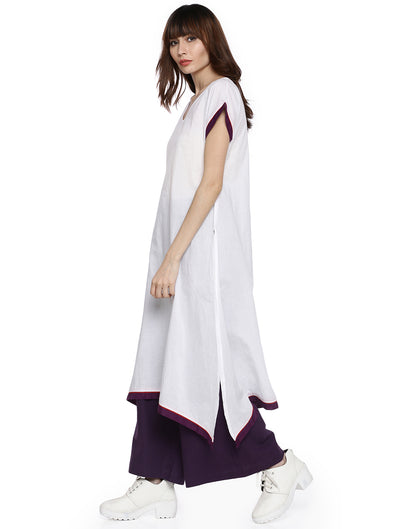 White Jhunjhunu Asymmetric Tunic